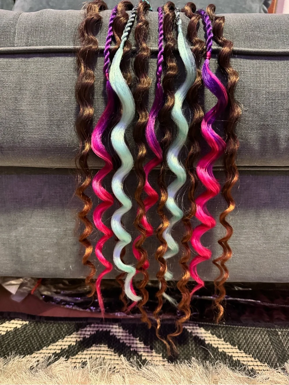 Bright Pink & Aqua Clip-In Hair Accent Extensions for Women